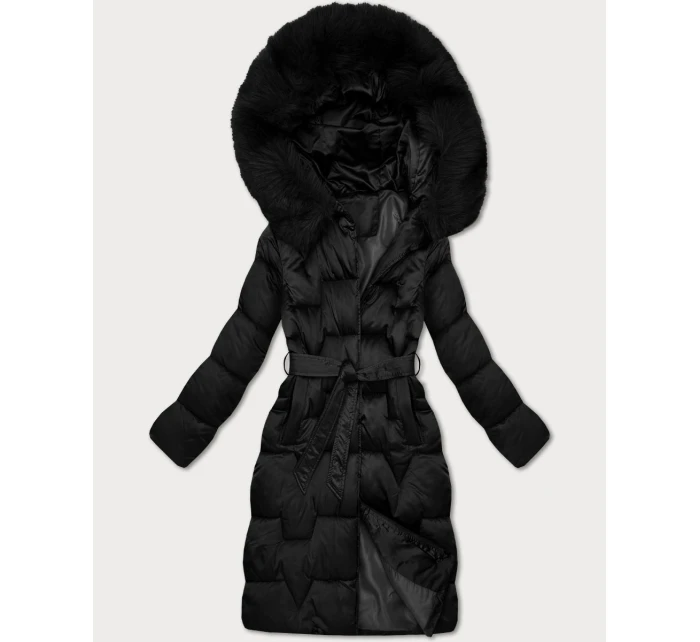 Černá dámská zimní bunda s páskem model 21439638 - S'WEST Černá dámská zimní bunda s páskem model 21439638 - S'WEST