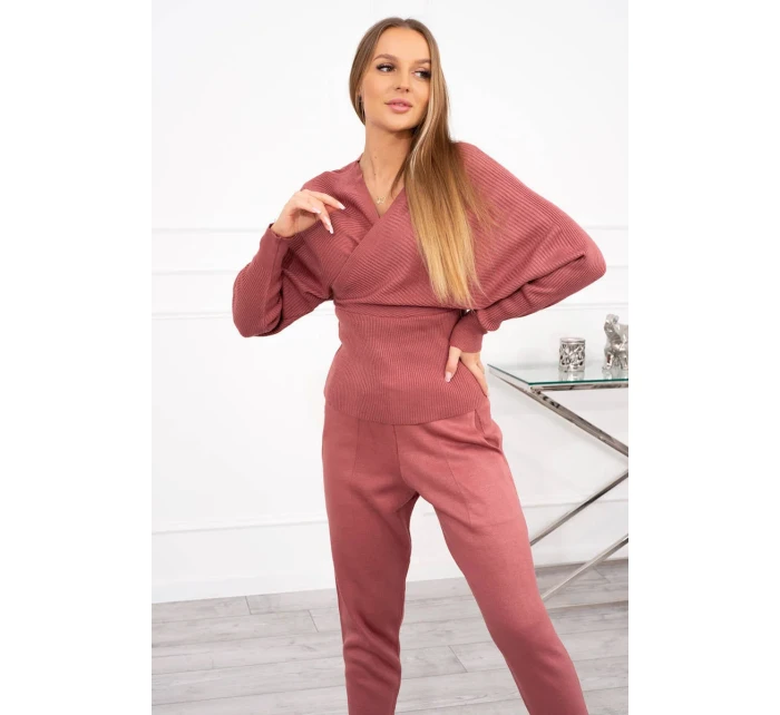 Dvoudílný svetrový set tmavě růžový