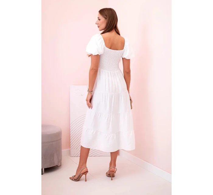 Dámské viskózové šaty s nabíranými rukávy a volánkovým topem ecru