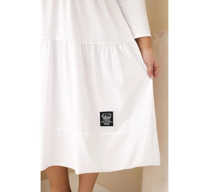 Dámská bavlněná šaty Plus Size s volány a ohrnutým rukávem bílá