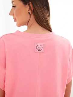 Dámská bavlněná halenka s výstřihem do V a s krátkým rukávem světle růžová