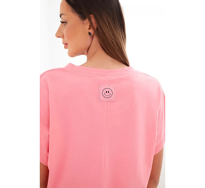 Dámská bavlněná halenka s výstřihem do V a s krátkým rukávem světle růžová