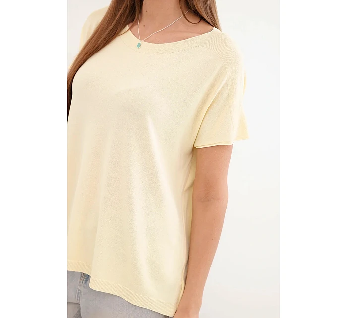 Dámská viskózová oversize halenka s krátkým rukávem a kulatým výstřihem žlutá