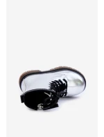 Zateplené dívčí lakované boty na zip stříbrné Novita Zateplené dívčí lakované boty na zip stříbrné Novita