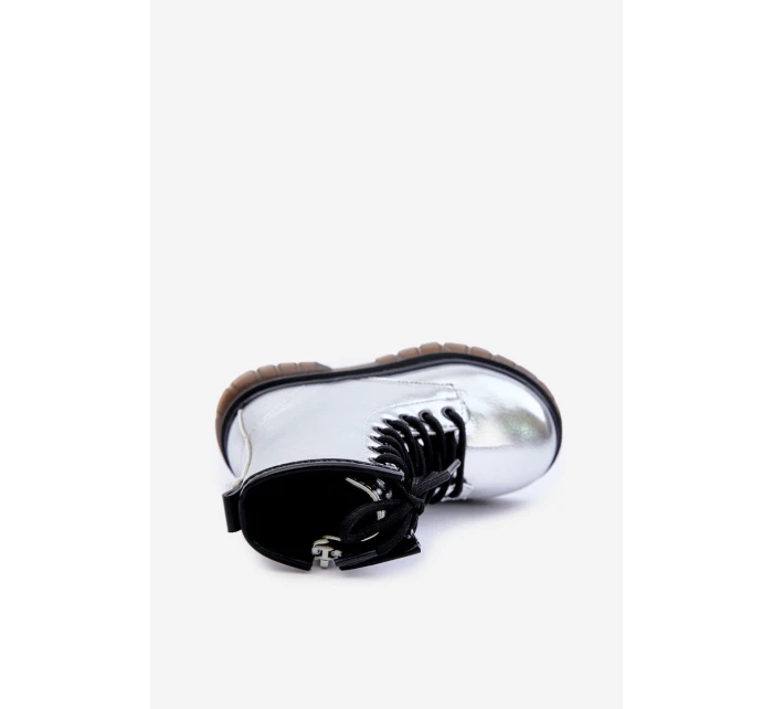 Zateplené dívčí lakované boty na zip stříbrné Novita Zateplené dívčí lakované boty na zip stříbrné Novita