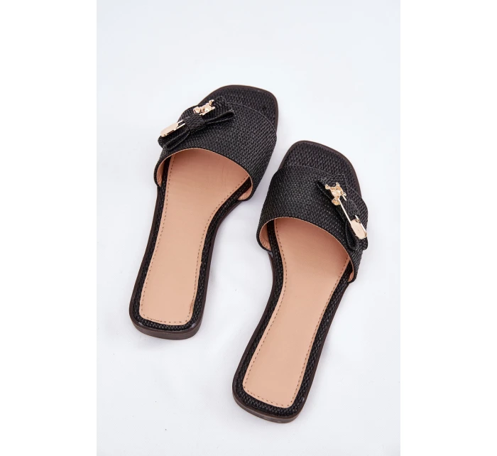 Dámské Pantofle Na Plochém Podpatku S Mašlí Černé Sallariela Dámské Pantofle Na Plochém Podpatku S Mašlí Černé Sallariela