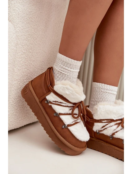 Dámské nízké sněhule na platformě s kožíškem D.Franklin – camel