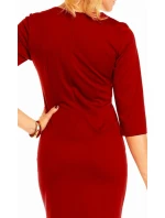 Společenské šaty ZOFIA zdobené falešným límečkem středně dlouhé bordó - Bordó - Lental