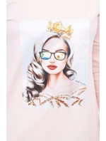 Šaty s grafikou dívky v 3D brýlích pudrově růžové Šaty s grafikou dívky v 3D brýlích pudrově růžové