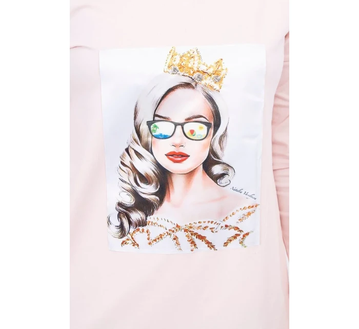 Šaty s grafikou dívky v 3D brýlích pudrově růžové Šaty s grafikou dívky v 3D brýlích pudrově růžové