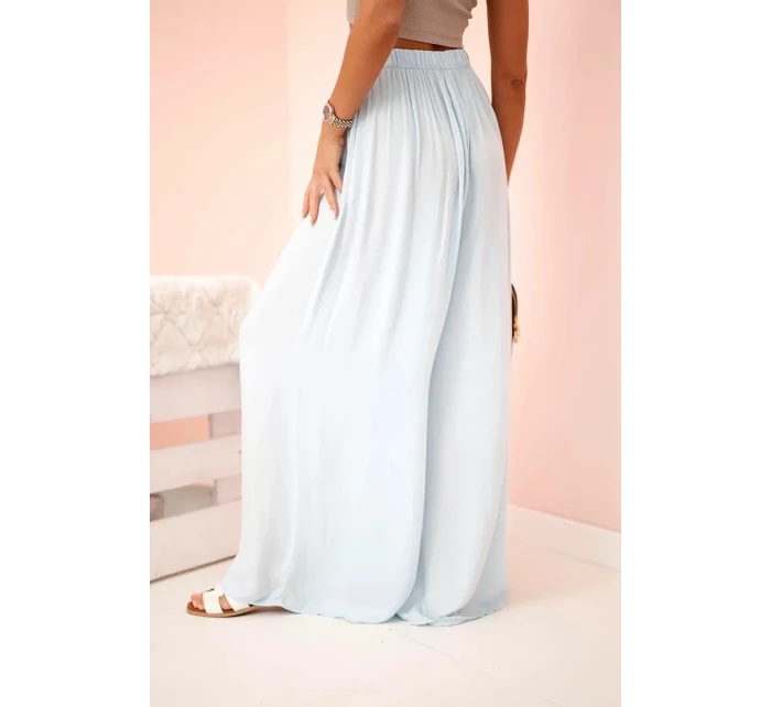 Široké dámské kalhoty s elastickým pasem modrý
