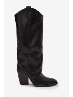 kovbojské boty na podpatku z eko kůže černé model 21715098 - Boto