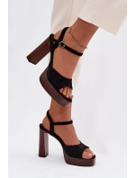 Dámské sandály na podpatku a platformě z eko semiše Černé model 21943416 - Boto