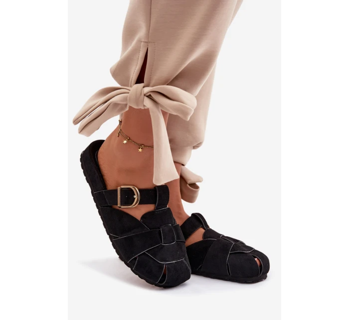 Dámské Mule S Pásky A Zlatou Přezkou Černé Ganelle Dámské Mule S Pásky A Zlatou Přezkou Černé Ganelle