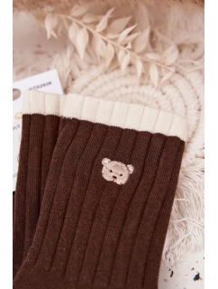 Dámské bavlněné ponožky s malým medvídkem – čokoládové