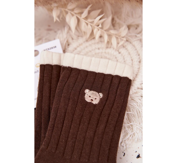 Dámské bavlněné ponožky s malým medvídkem – čokoládové
