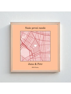 Personalizovaný plakát v rámu - čtverec 20x20 - mapa