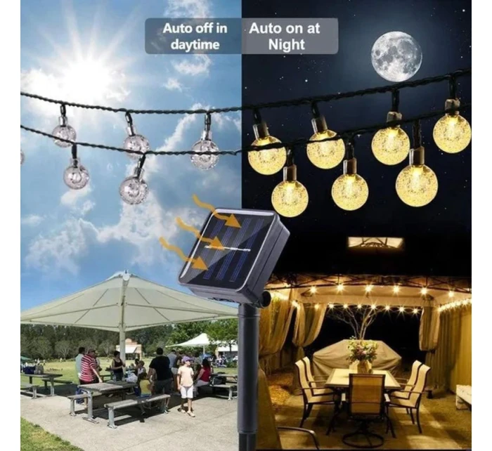 SOLÁRNÍ ZAHRADNÍ SVĚTLO GIRLANDA SOLÁRNÍ ŘETĚZ 4,9 M 40LED TEPLÁ BÍLÁ