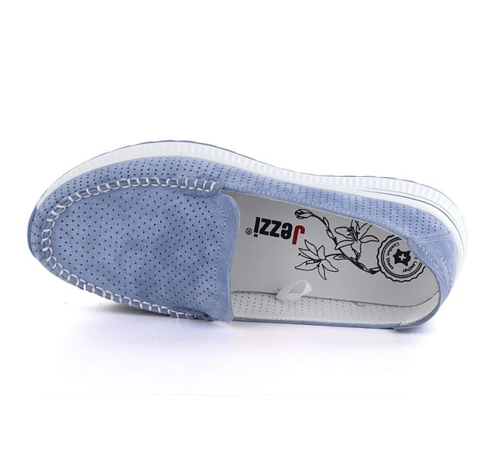 Kožené mokasíny na silné podrážce ažurové modré Jezzi 9793 Kožené mokasíny na silné podrážce ažurové modré Jezzi 9793