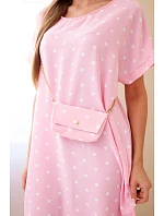 Dámské šaty s puntíky s krátkým rukávem a kabelkou bonbónově růžová Dámské šaty s puntíky s krátkým rukávem a kabelkou bonbónově růžová