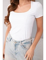 Dámská bambusová halenka s krátkým rukávem a širokým výstřihem basic bílá