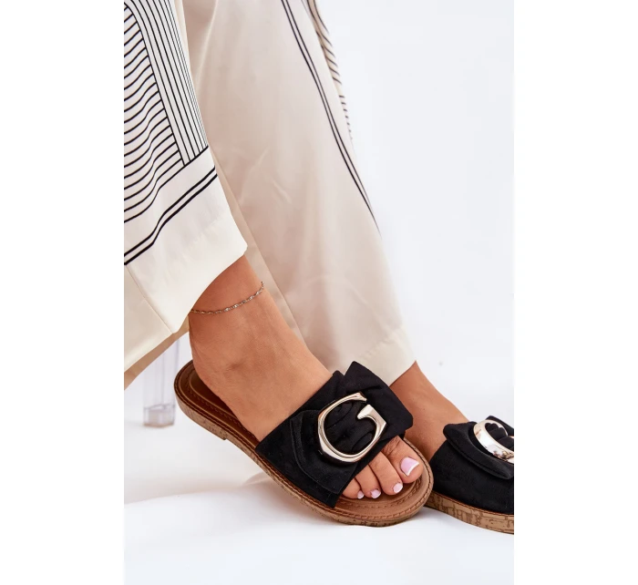 Plné Dámské Sandály S Ozdobným Detalem Černé Nellodra
