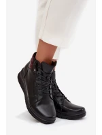 Kožené dámské kotníkové boty s podpatkem vyhřívané Vinceza 39963 Černé