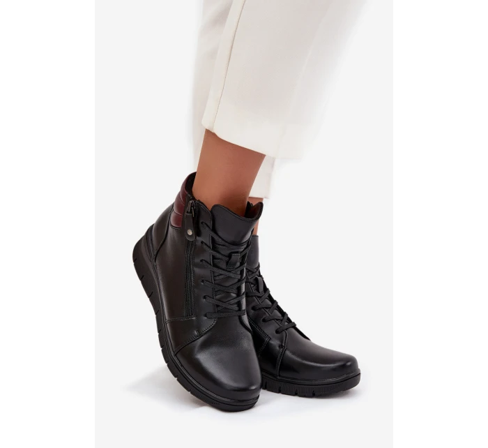 Kožené dámské kotníkové boty s podpatkem vyhřívané Vinceza 39963 Černé