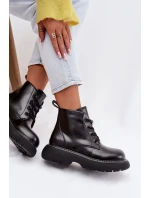 Dámské zateplené kotníkové boty na platformě s šněrováním Černé model 21935154 - Boto