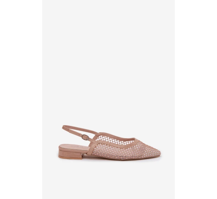 Síťované baleríny s odhaleným patou Béžové Pyvona