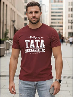 Tshirt męski z nadrukiem dla bawełniany bordowy model 22217712 - FashionStreet