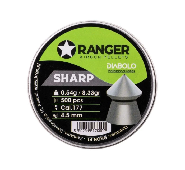 4,5 mm RANGER Diabolo Professional Sharps 500 kuliček 0,54 g 4,5 mm RANGER Diabolo Professional Sharps 500 kuliček 0,54 g