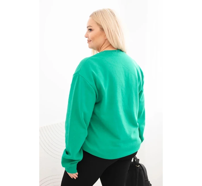 Dámská mikina Plus Size bavlněná basic s kulatým výstřihem světle zelená