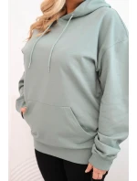 Dámská mikina s kapucí a klokankou Plus Size z bavlny tmavě mátová