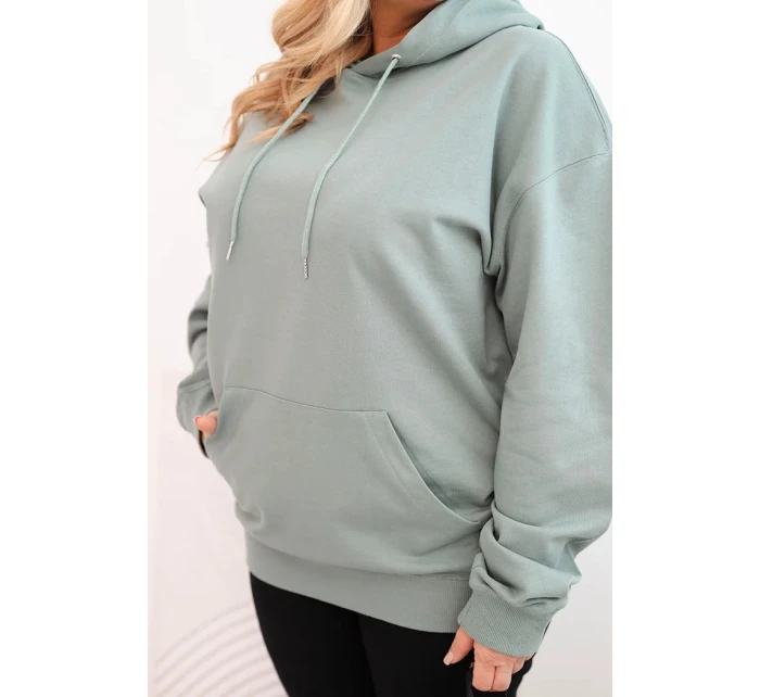 Dámská mikina s kapucí a klokankou Plus Size z bavlny tmavě mátová