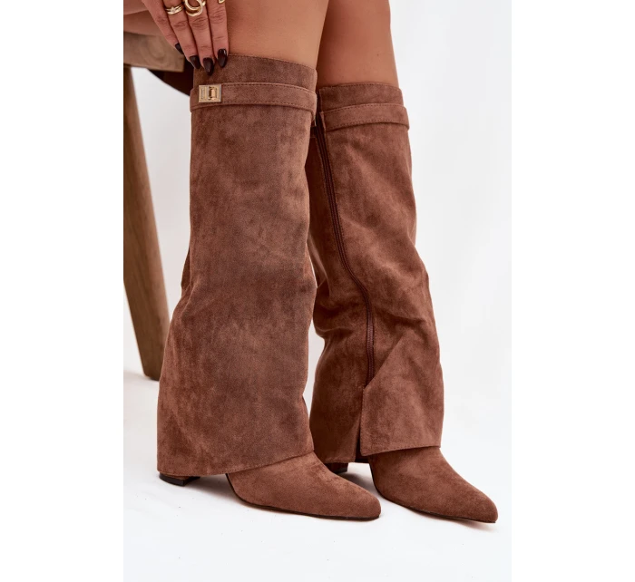 Kozačky Eko semišové  na zip vyhřívané  tmavě béžové model 21770276 - Boto