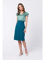 S343 Sukně áčkového střihu se zavinovacími detaily - modrá