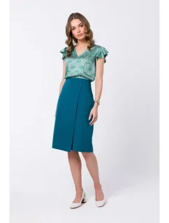 S343 Sukně áčkového střihu se zavinovacími detaily - modrá