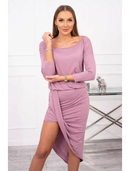 Asymetrické šaty s 3/4 rukávy, tmavě růžové Asymetrické šaty s 3/4 rukávy, tmavě růžové