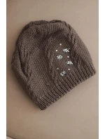 Dámská zimní čepice z vlny s ozdobnými aplikacemi K468 mocca