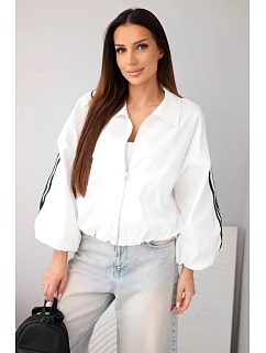 Dámská jarní model 22227958 bunda s límcem a lampasy ecru - K-Fashion