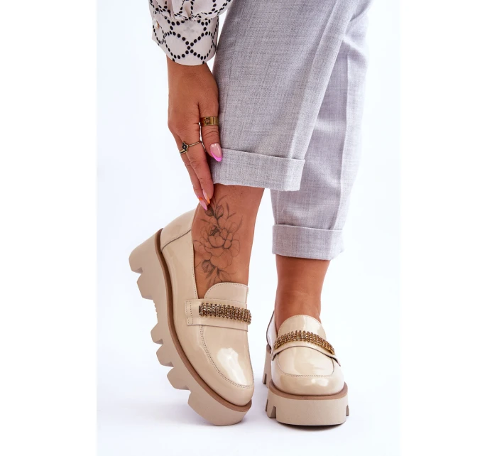 Módní mokasíny na platformě s ozdobou model 21615133 béžová - Laura Messi