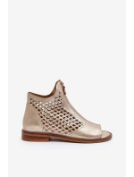 Kožené Prokreslené Sandály Na Zip Zlaté Zazoo 977/L