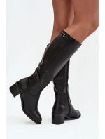 Dámské zimní kozačky s podpatkem a přezkou model 21712590 Černé - VINCEZA