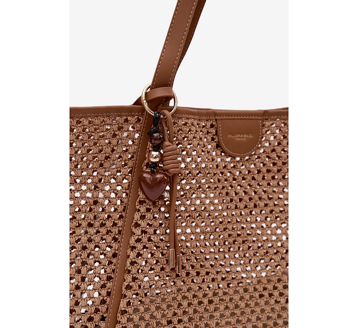 Pletená Shopper Kabelka S Připínákem Velká Světle Hnědá Mella