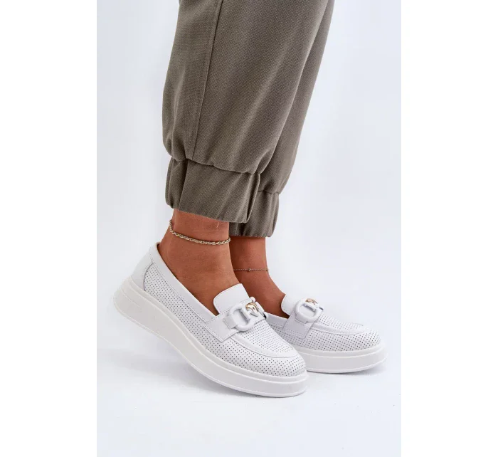 Dámské kožené mokasíny na platformě, bílé S.Barski Dámské kožené mokasíny na platformě, bílé S.Barski