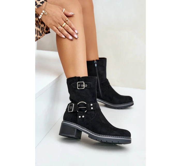 Dámské Kotníkové Boty Na Nízkém Podpatku S Přezkami Černé Zudra Dámské Kotníkové Boty Na Nízkém Podpatku S Přezkami Černé Zudra