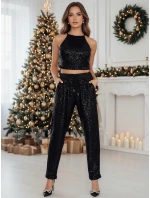 Dámské kalhoty v jedné velikosti s flitry černé model 21981954 - Dstreet Dámské kalhoty v jedné velikosti s flitry černé model 21981954 - Dstreet