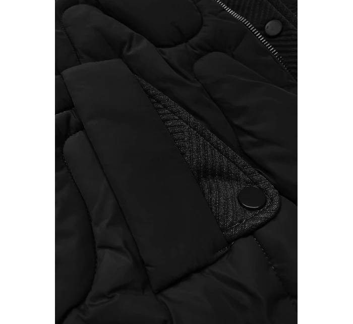 Černá krátká zimní bunda s ozdobnou kapucí S'west (B8261-1) Černá krátká zimní bunda s ozdobnou kapucí S'west (B8261-1)