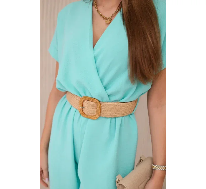 Kombinéza s ozdobným páskem v pase světle mátová Kombinéza s ozdobným páskem v pase světle mátová